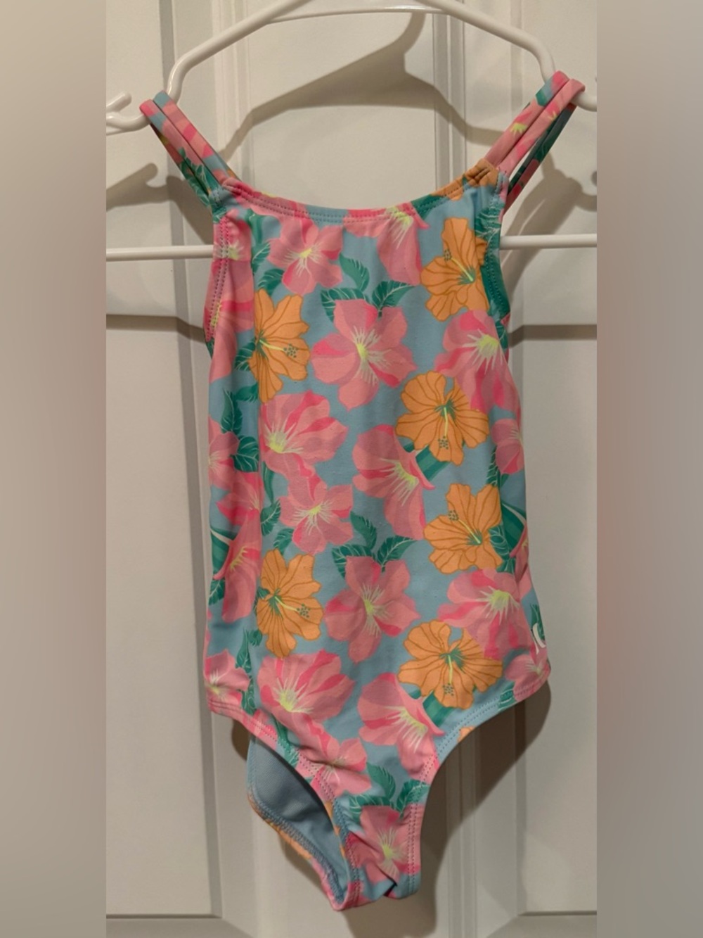Hurley Girls Floral One-Piece Swimsuit - Blue, Pink & Orange